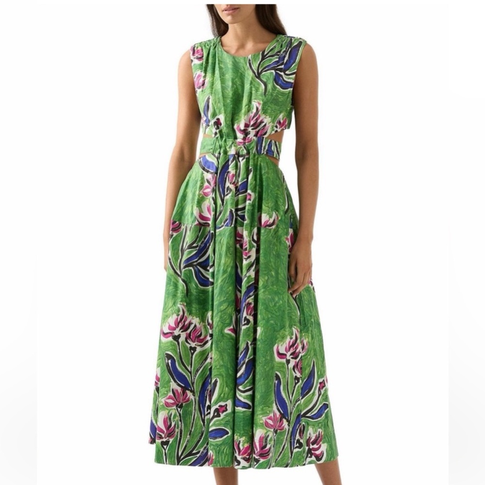 Aje Green Floral Maxi Dress with Pink & Blue Accents